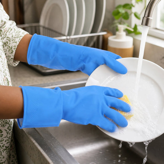 Medium Victor Blue Cleaning Rubber Gloves Reusable Kitchen Dishwash (1 Pair)
