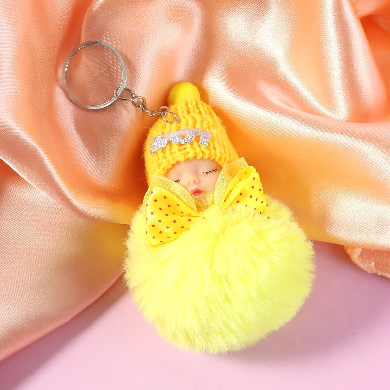 Cute Doll Plush Keychain with Soft Fur Ball (1 Pc)