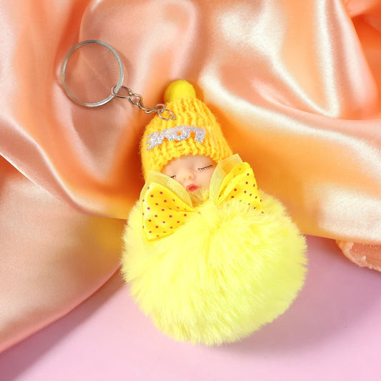 Cute Doll Plush Keychain with Soft Fur Ball (1 Pc)