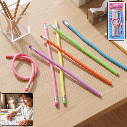 Flexible Bendable Pencils with Eraser – 7 Pc Colorful Soft Magic Pencil Set