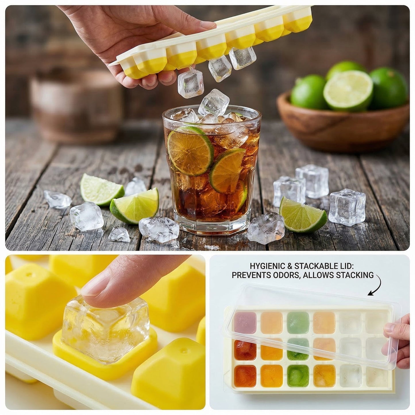 24 Grid Pop Up Ice Cube Tray Set with Lid (2 Pc Set)
