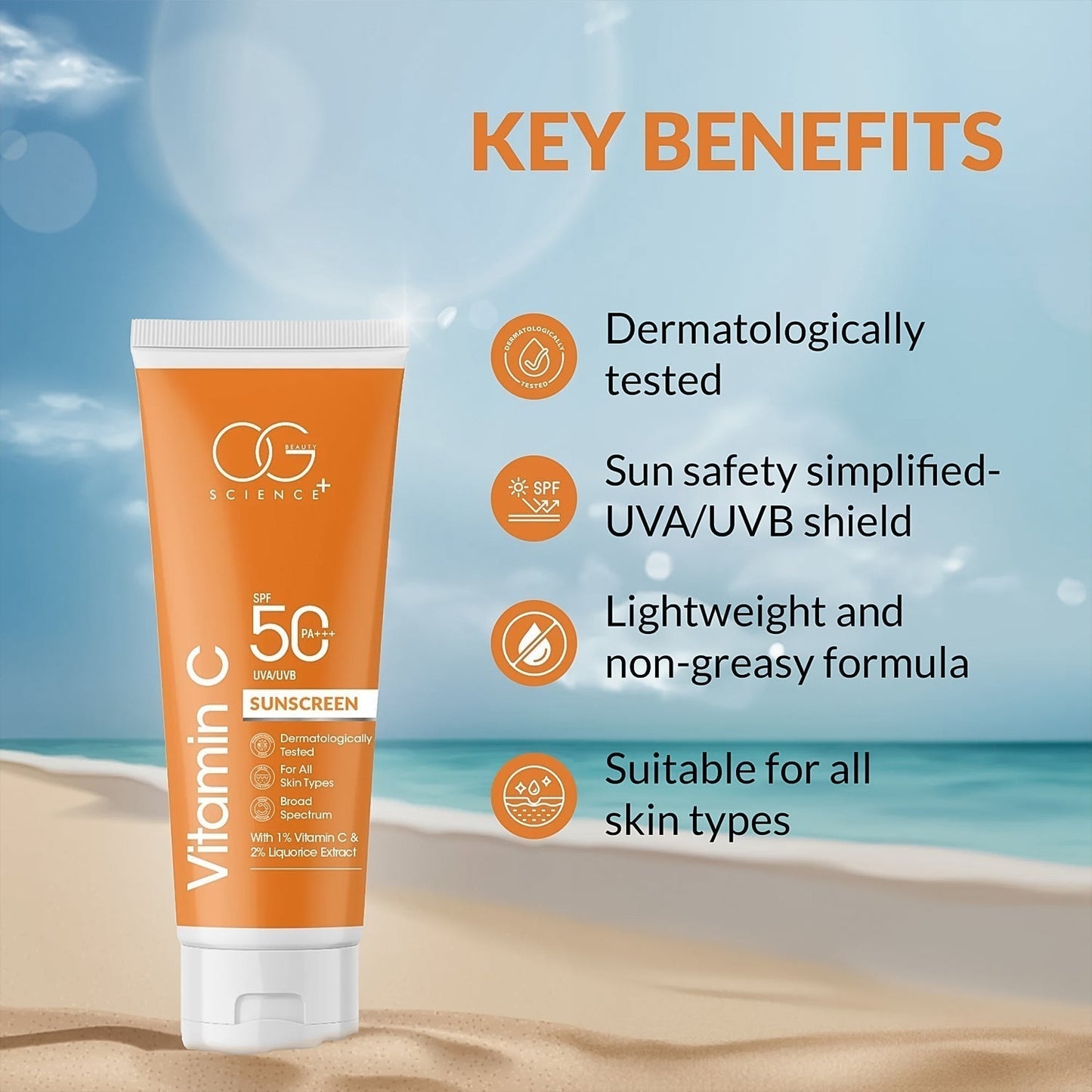 OG Beauty Vitamin C Sunscreen SPF 50 PA+++ - (1 Pc / 50Ml)