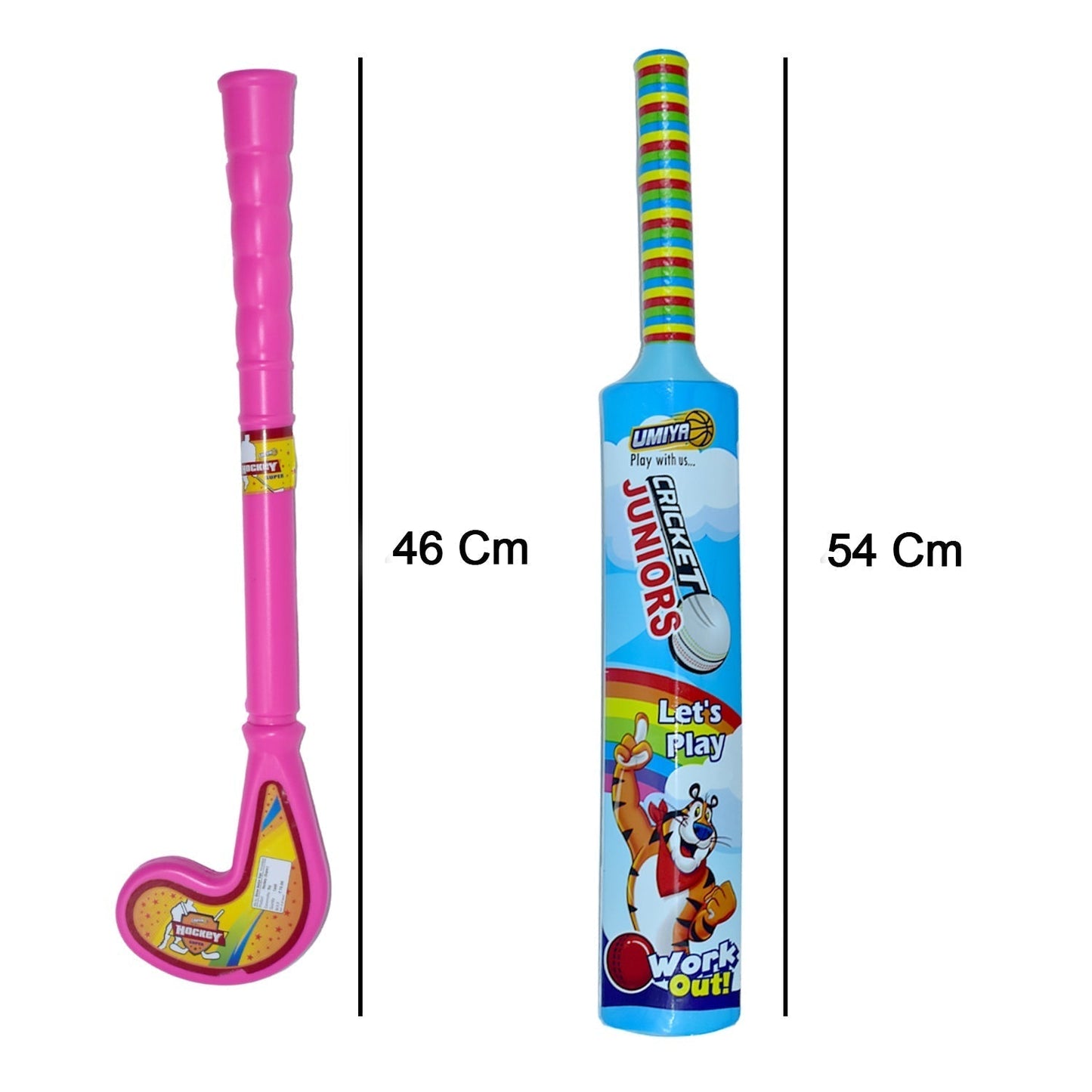 Combo of Light Weight Plastic Bat, Ball & Hockey for Kids