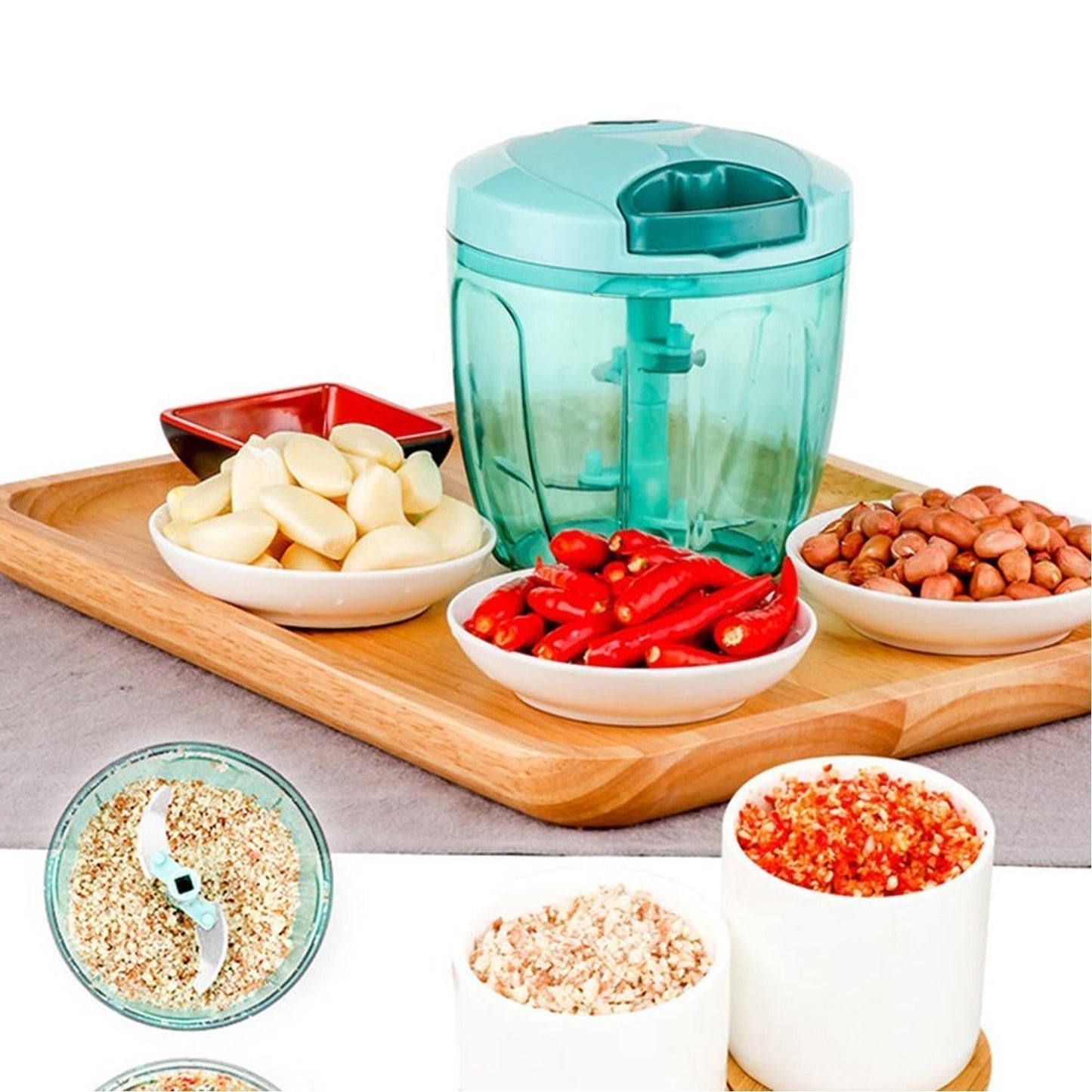 Manual Stainless Steel Compact Extra Sharp Hand Held Vegetable Chopper / Slicer with 5 Blades (750 ml)