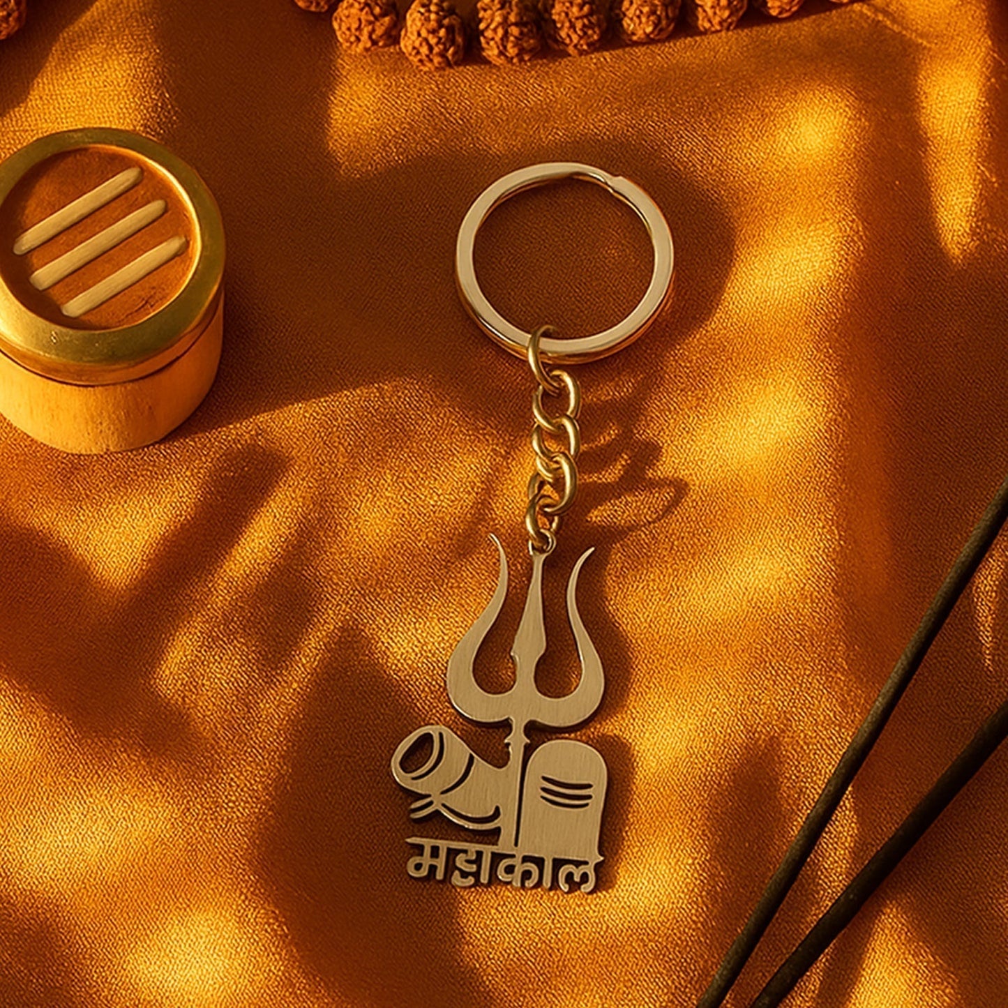 Mahakal Trishul & Shivling Design Metal Keychain - (1 Pc)