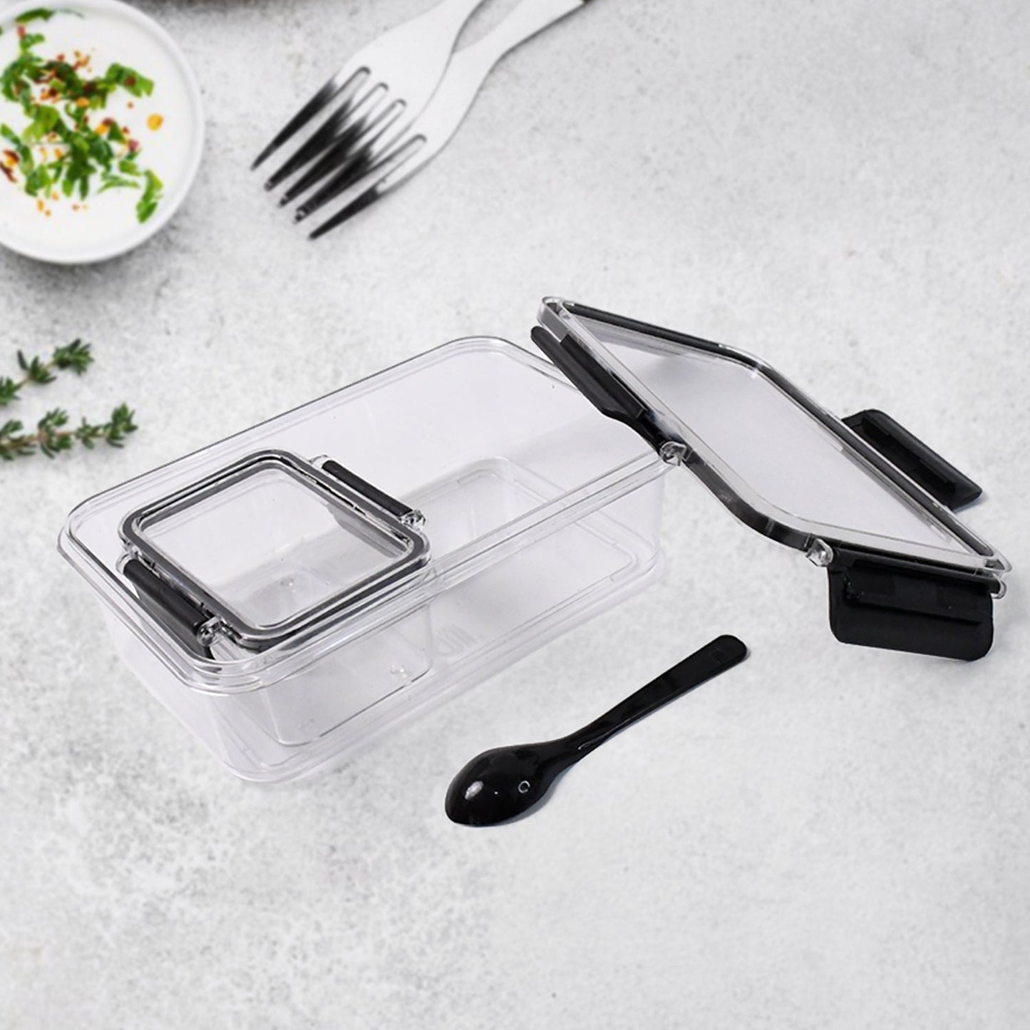 Plastic Kitchen Storage Container Big 800 ML & Small 250 ML with Air Seal Lock Lid & Spoon