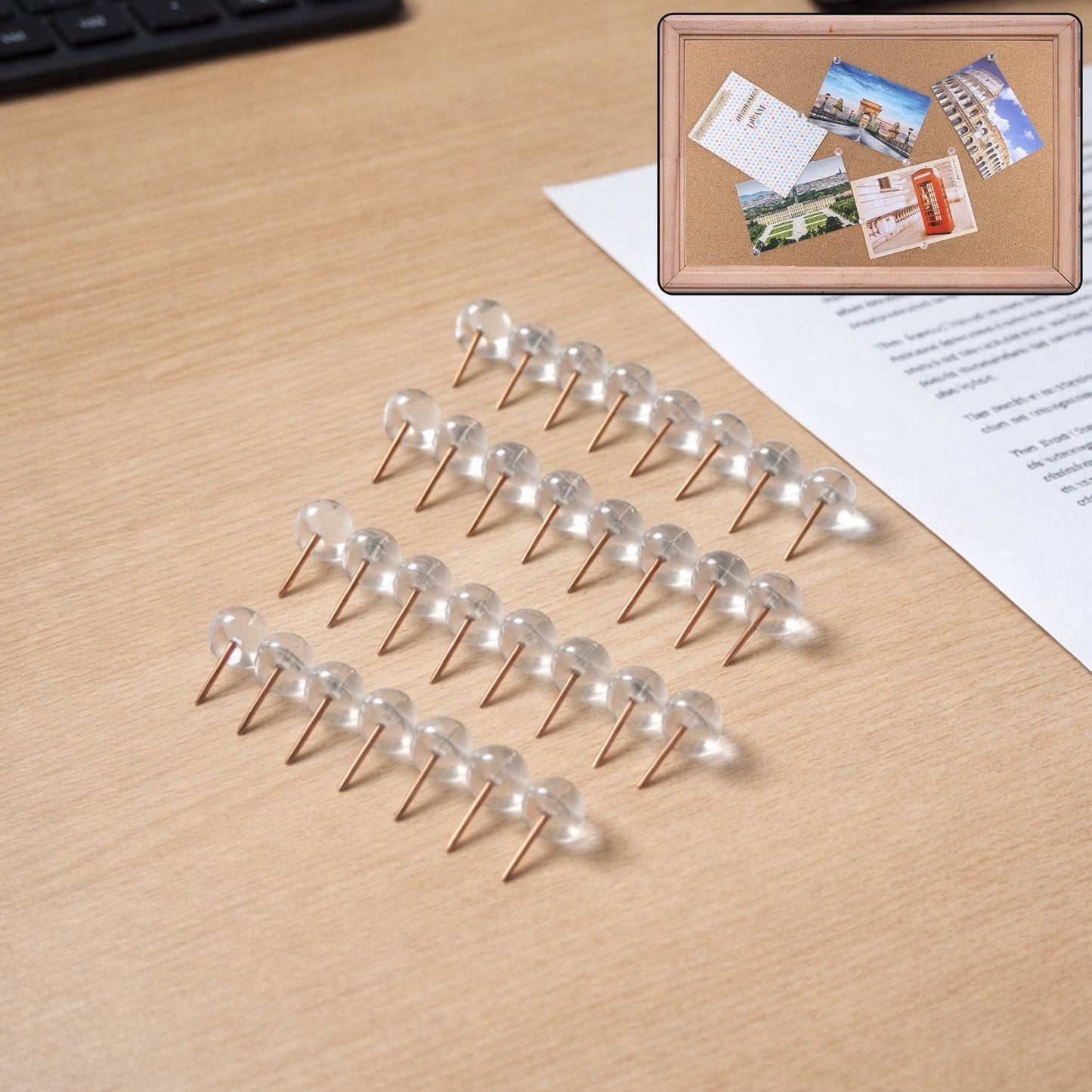 Transparent Crystal Head Push Pins Set for Notice Board (30 pc)