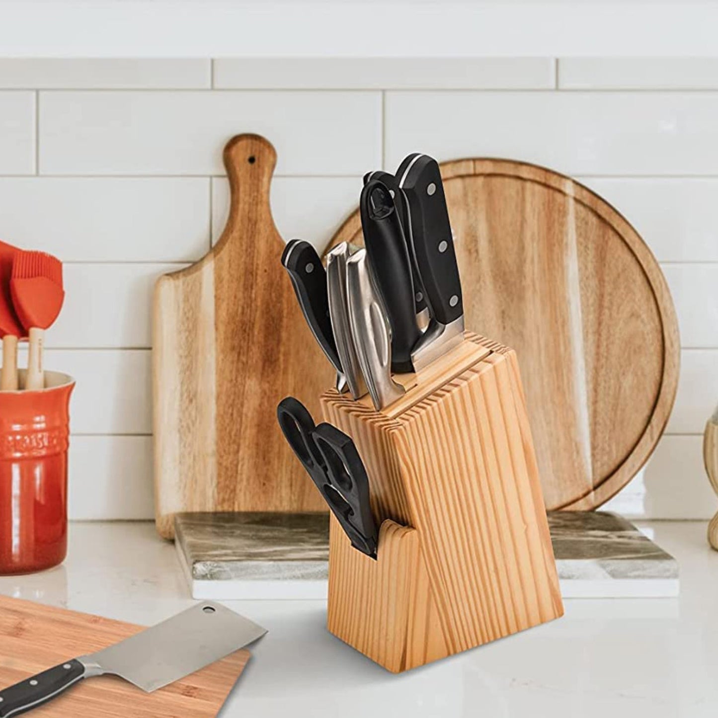 Kitchen Knife Set with Wooden Block and Scissors, Chhari (5 pcs, Black)