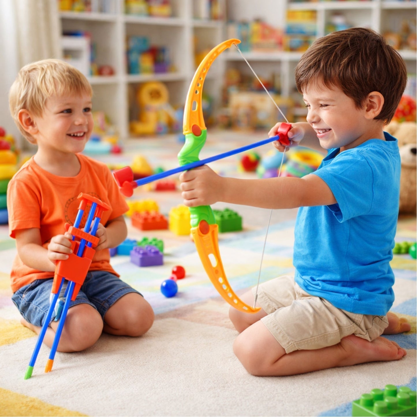 Plastic Archery Bow and Arrow Toy Set with single knife and 3pc Arrow and Target Board,
