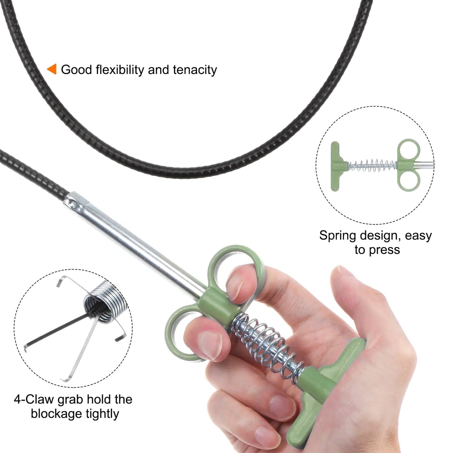 Flexible Spring Drain Cleaning Tool with Hand Grip (1 Pc / 157 Cm)