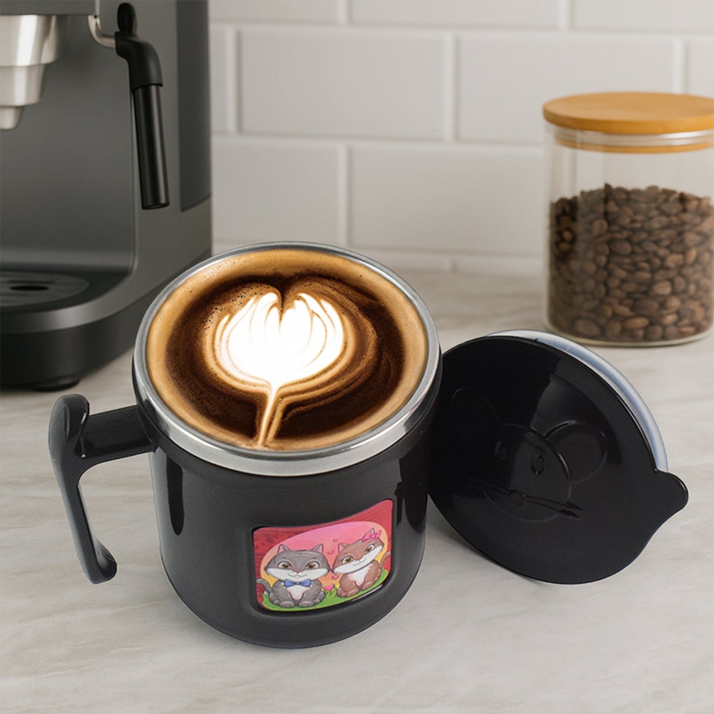 1 Pc Apex Cat Mug â€“ 250 ml Stainless Steel Insulated Inner with Cute Cat Print