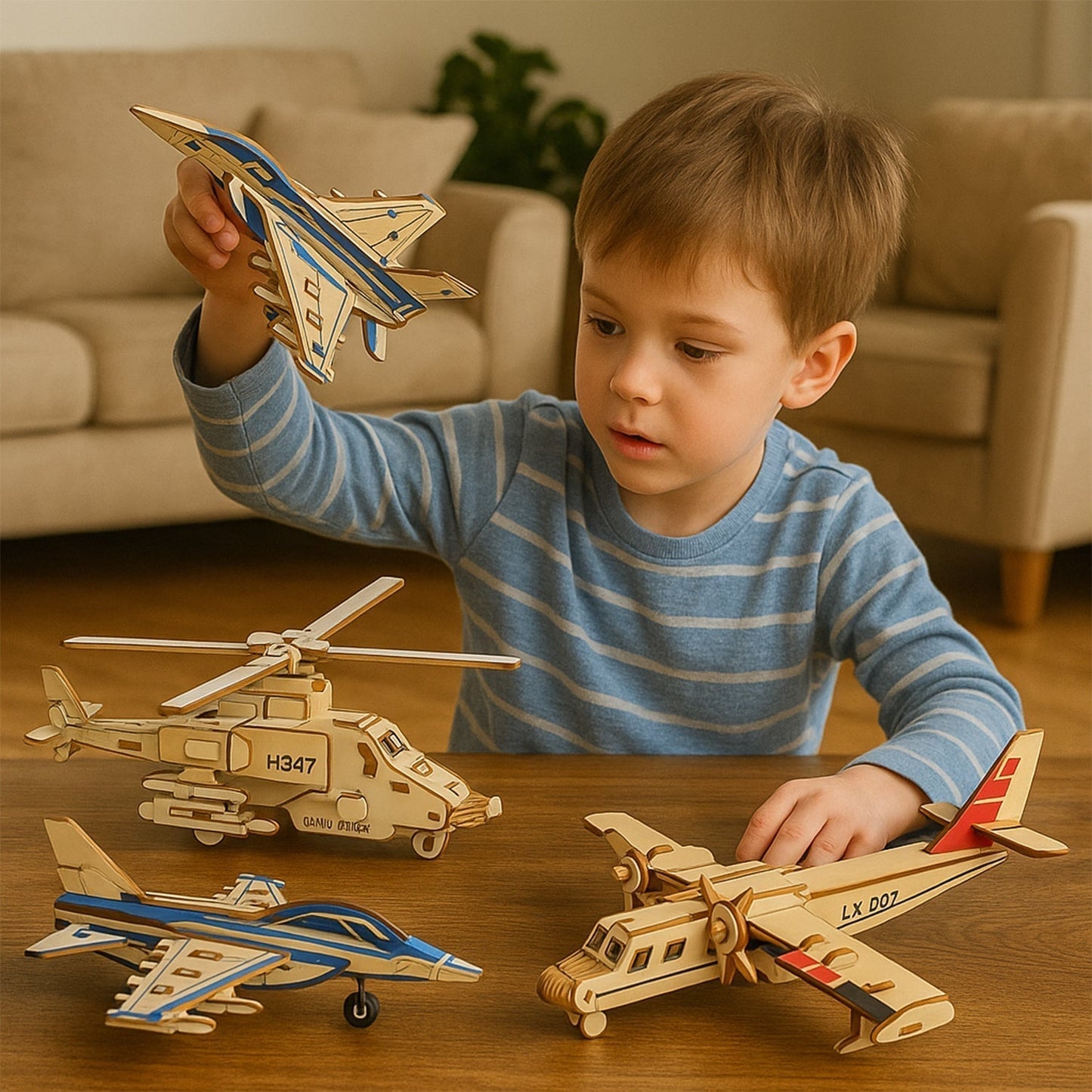 3D Wooden Aircraft Puzzle DIY Assembly Kit (Mix Design â€“ 1 Set)