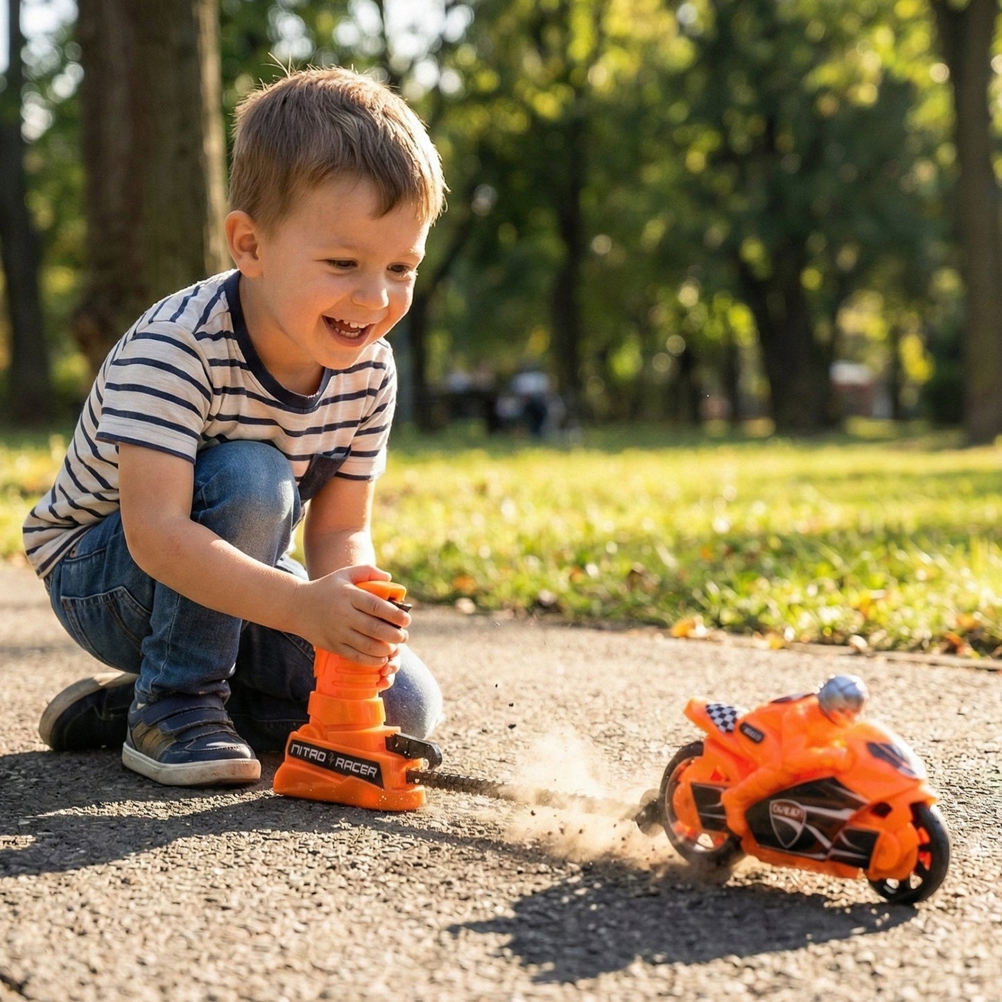 Launcher Bike Racing Toy for Kids with Manual Pull Launcher