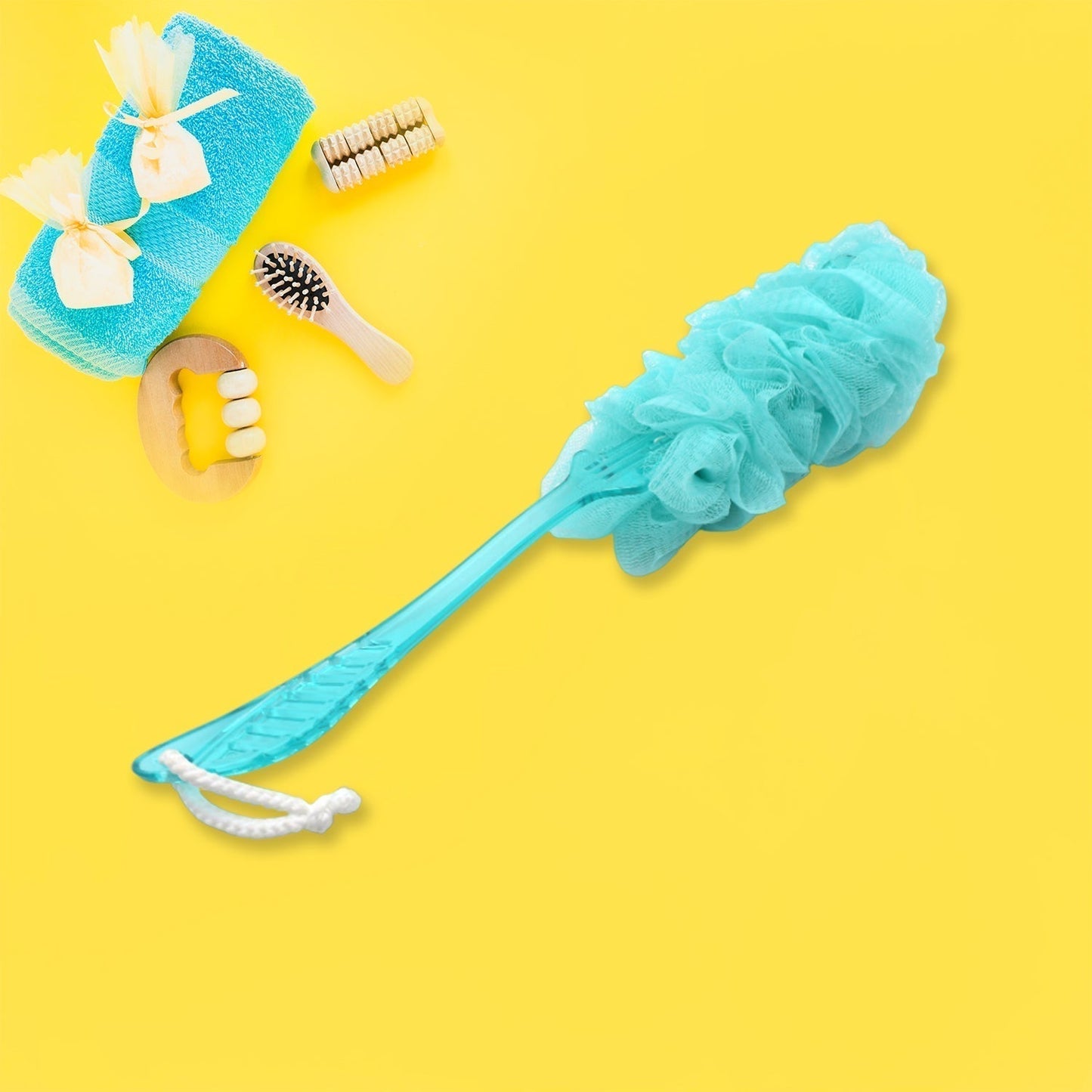 Loofah Back Scrubber for Shower, Long Handle Bath Sponge Shower Brush, Soft Nylon Mesh Back Cleaner Washer, Body Bath Brush for Women and Men, Bathroom Shower Accessories (45 Cm)