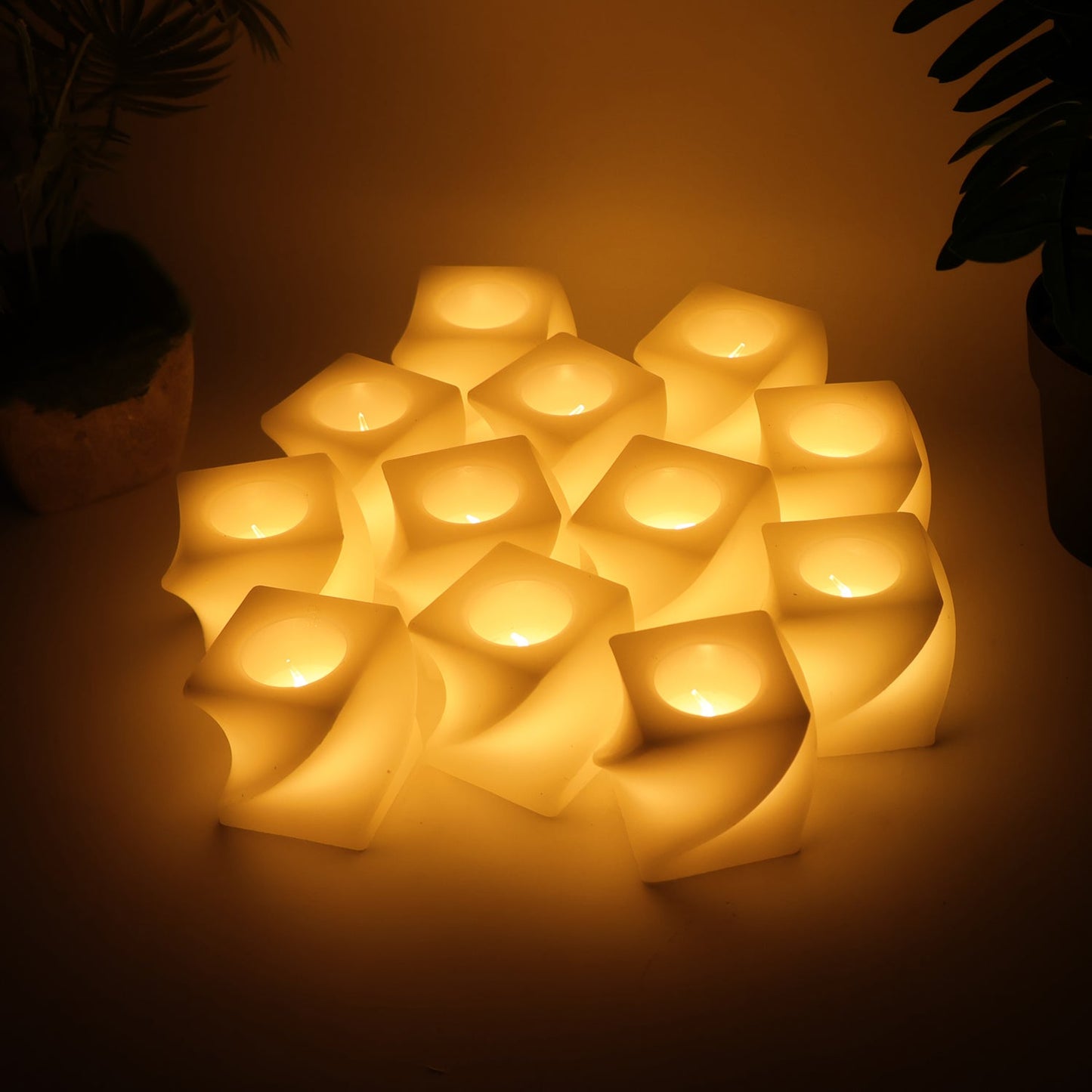 Set of 12 LED Flameless Decorative Candles â€“ Square Shape Tealight Lamps