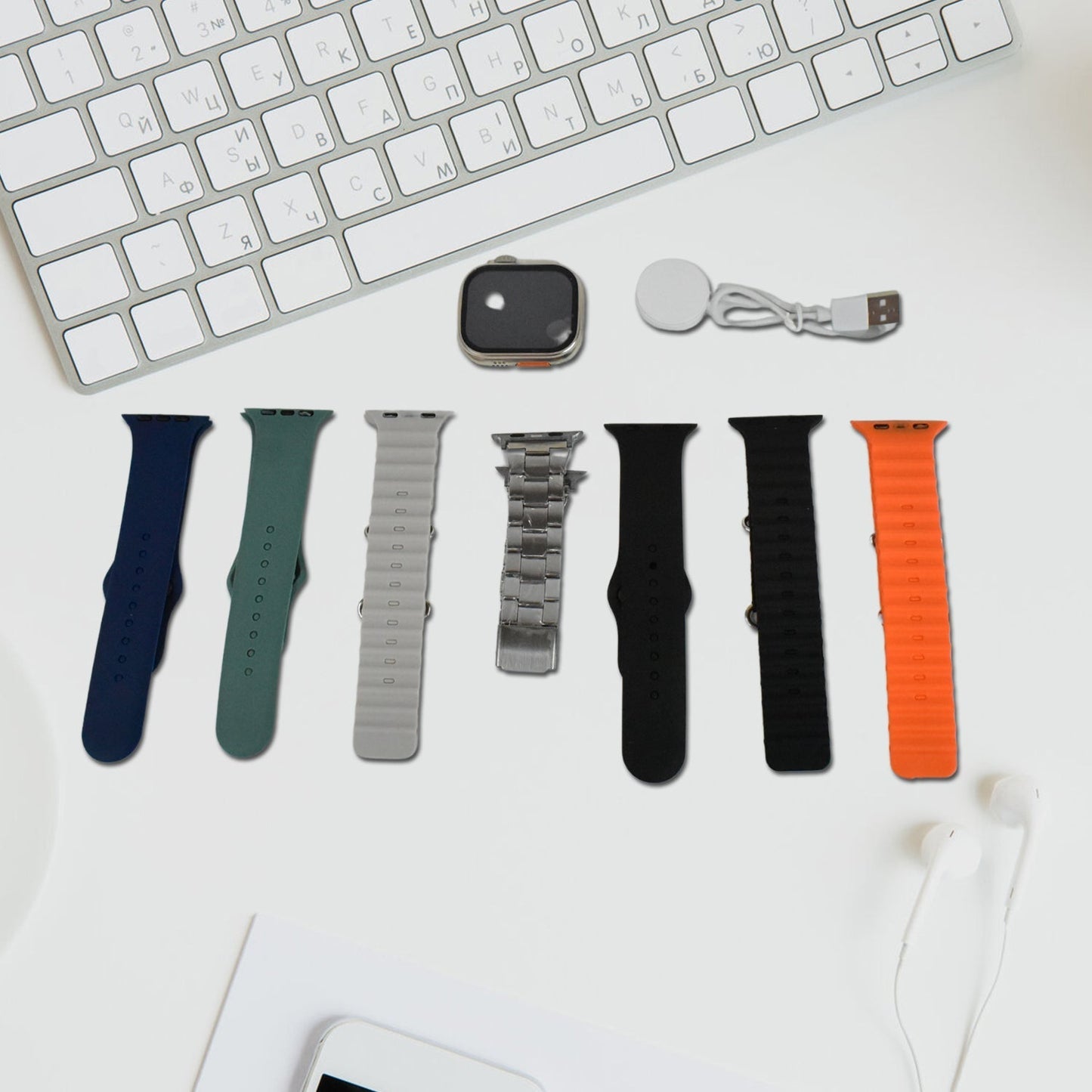 7 in 1 Ultra Smart watch Combo with Seven Classic Straps & Transparent Screen Guard (1 Set / Mix Color)