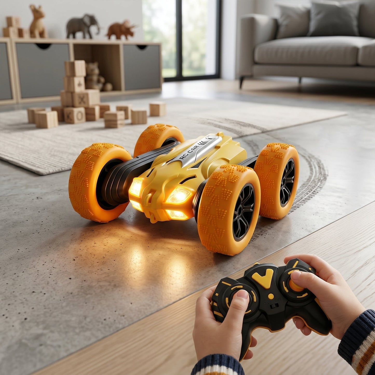 Remote Control Double Flip Stunt Car Rechargeable RC Toy for Kids Play (1 Pc)