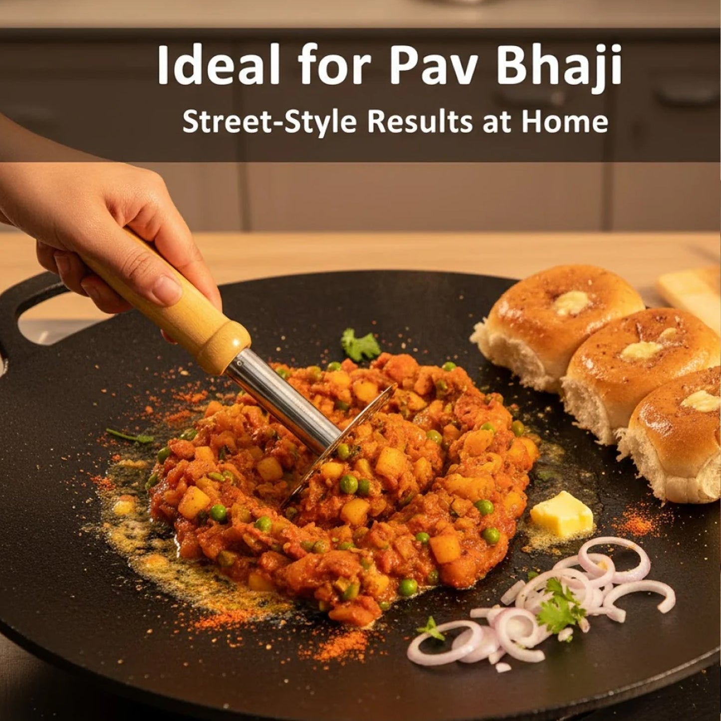 Manual Stainless Steel Whisk and Pav Bhaji Potato Masher Combo Set (2 Pc Set)