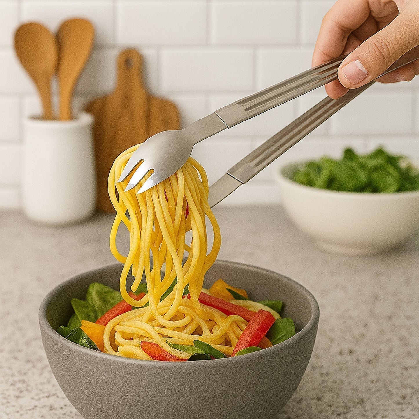 Stainless Steel Multipurpose Serving Tong â€“ 2-in-1 Pasta & Salad Tong (1 Pc)