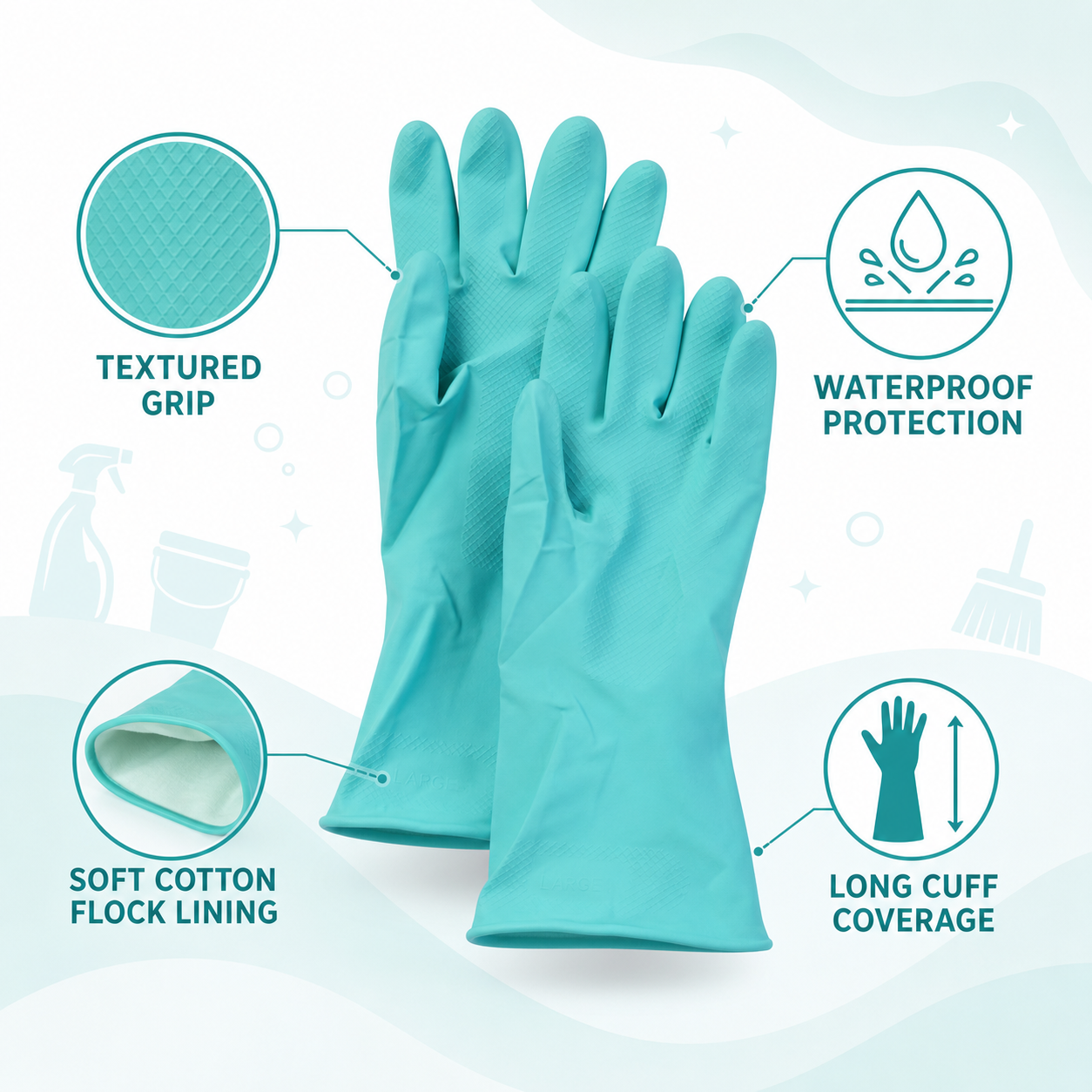 Large Victor Green Cleaning Rubber Gloves Reusable Kitchen Dishwash (1 Pair)