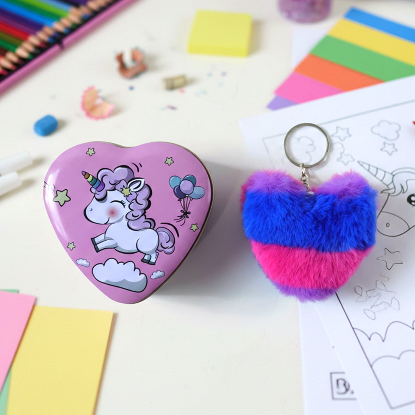 Heart Shape Gift Box & Plush Keychain (2 Pc)
