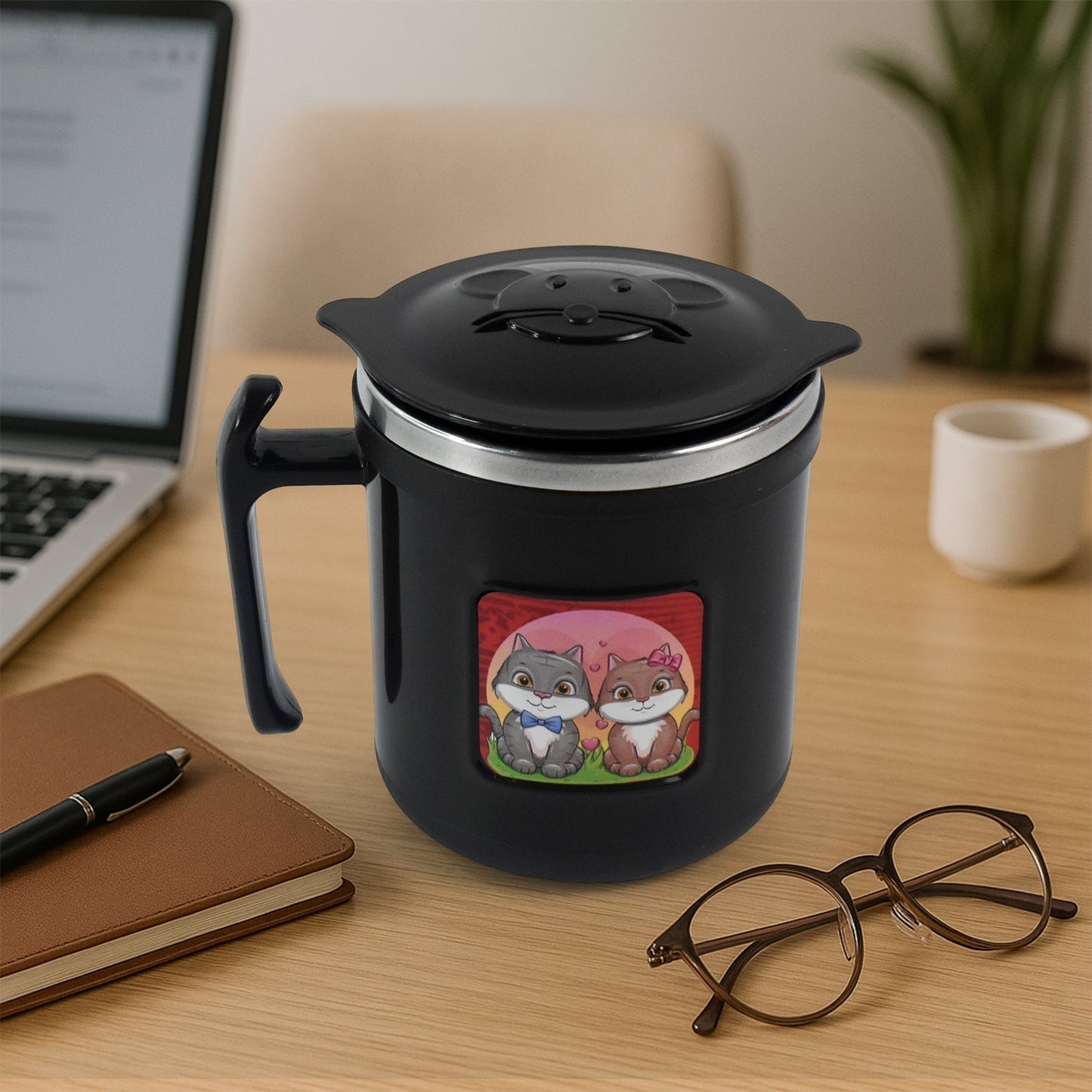 1 Pc Apex Cat Mug â€“ 250 ml Stainless Steel Insulated Inner with Cute Cat Print