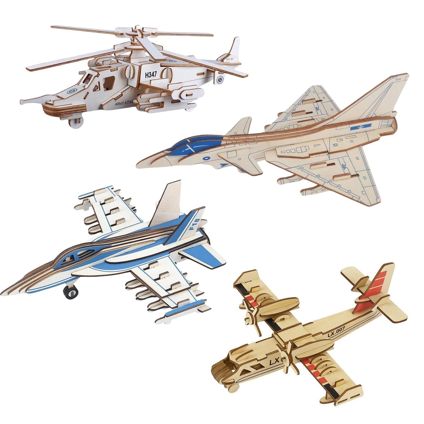 3D Wooden Aircraft Puzzle DIY Assembly Kit (Mix Design â€“ 1 Set)