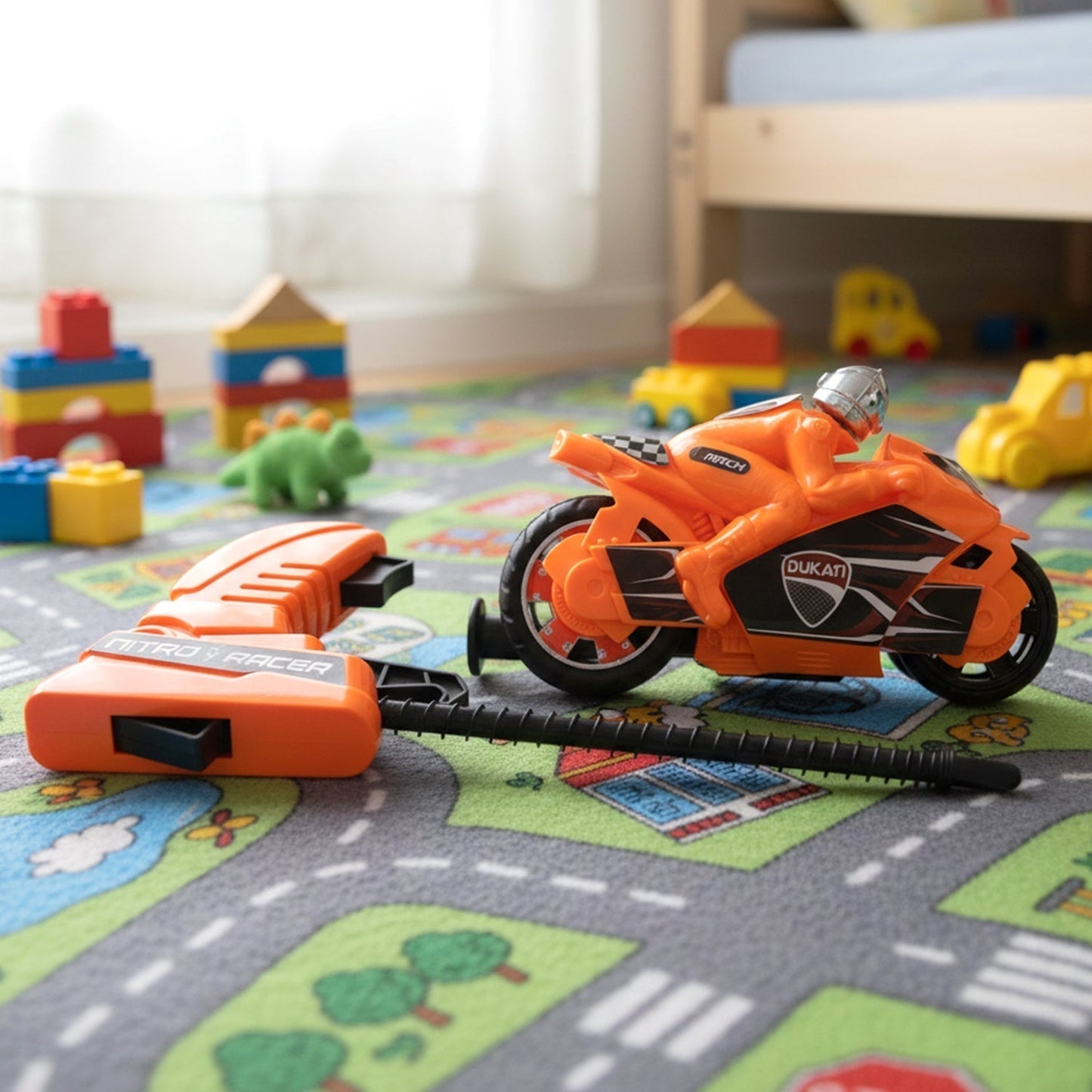 Launcher Bike Racing Toy for Kids with Manual Pull Launcher