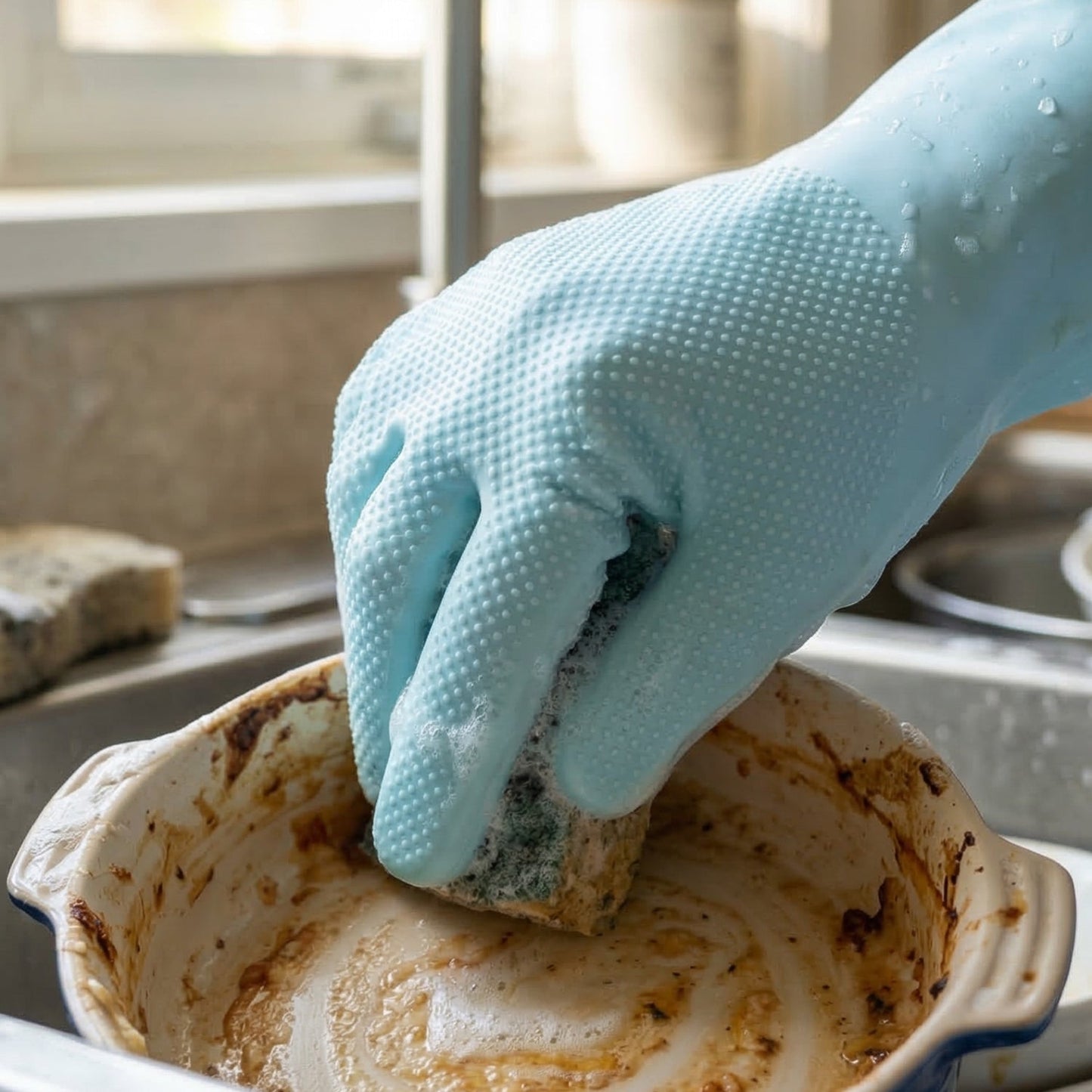 Right Hand Silicone Dishwashing Cleaning Glove with Scrubber Brush (1 Pc)