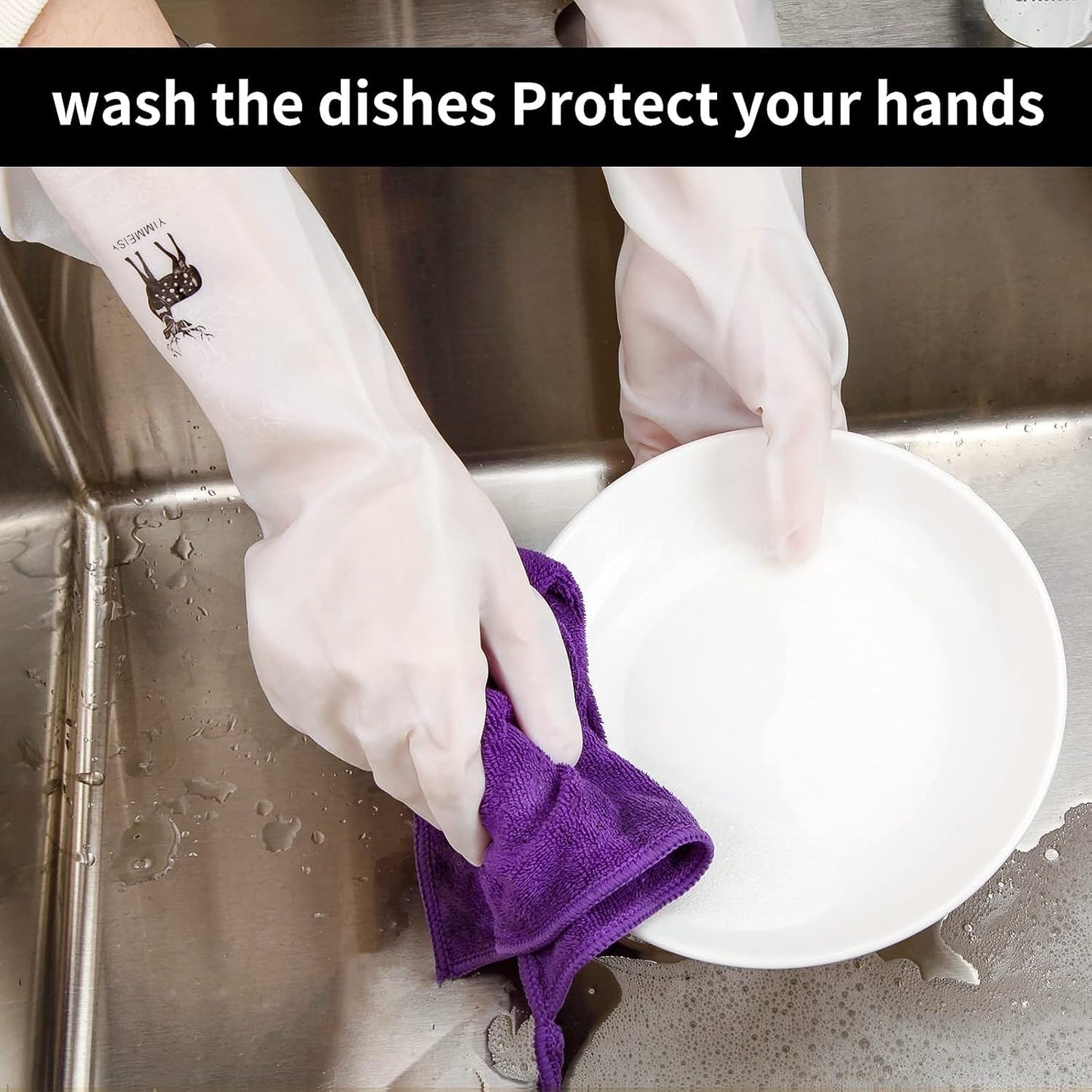 Reusable Deer Print Rubber Cleaning Gloves (1 Pair )
