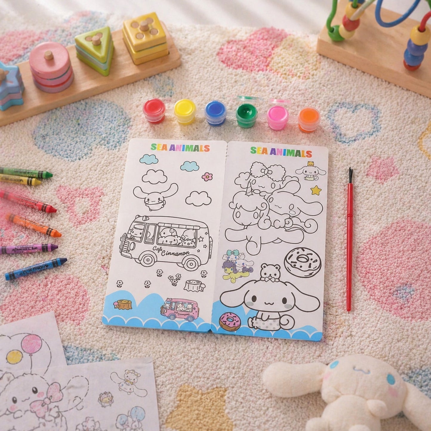 Kids DIY Colour Painting Kit with Cartoon Sketch Book (1 Set)