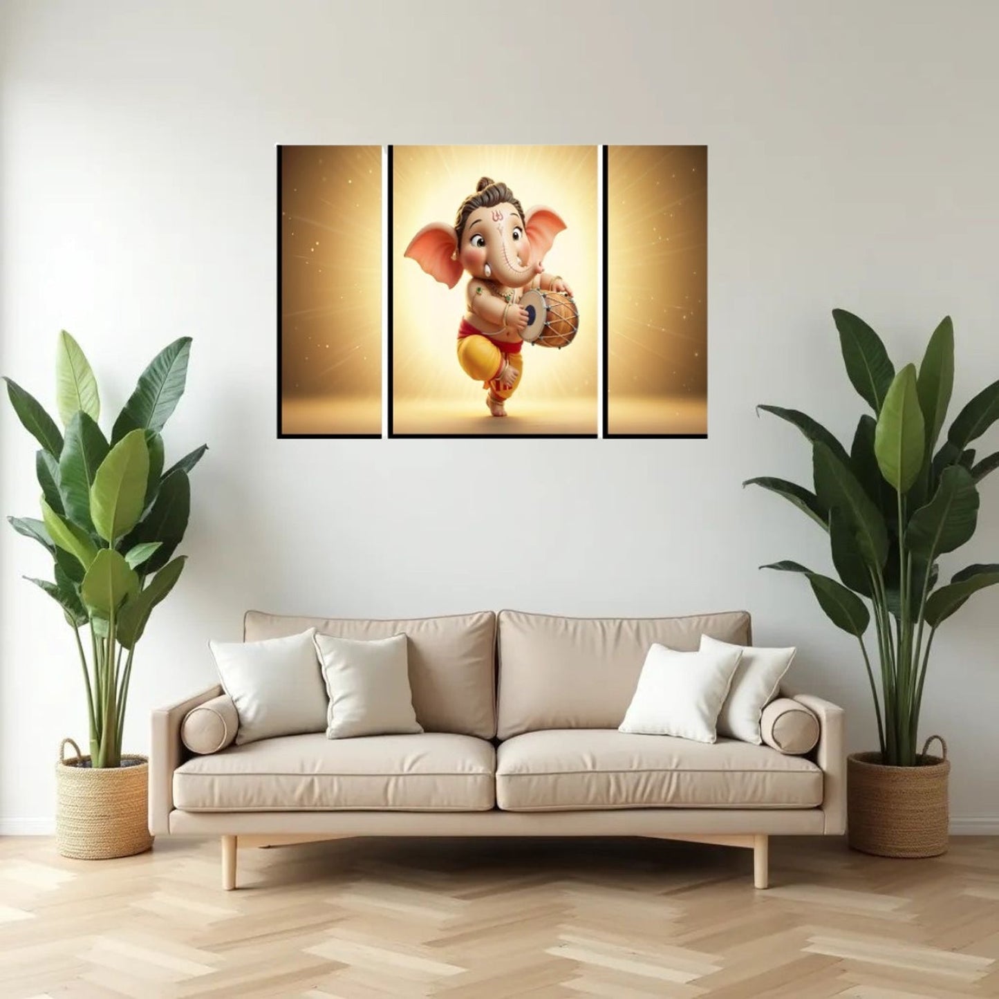 Ganesha 3 Panel MDF Wall Frame Home Decor Religious Art 16.5x12in (1 Pc)