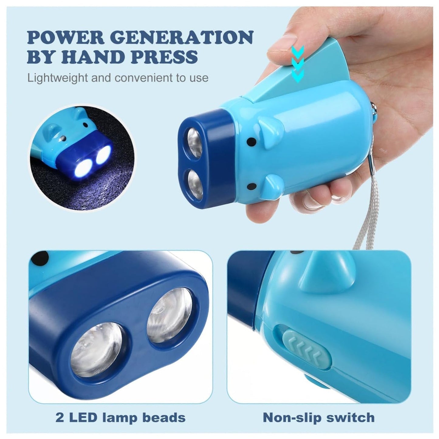 2-LED Hand Press Torch â€“ Battery-Free Hand Crank Flashlight