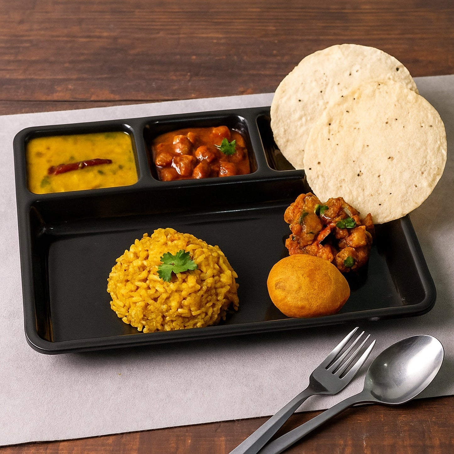 Plastic 4-Compartment Rectangular Meal Serving Tray â€“ Sectioned Dining Plate (1 Pc)