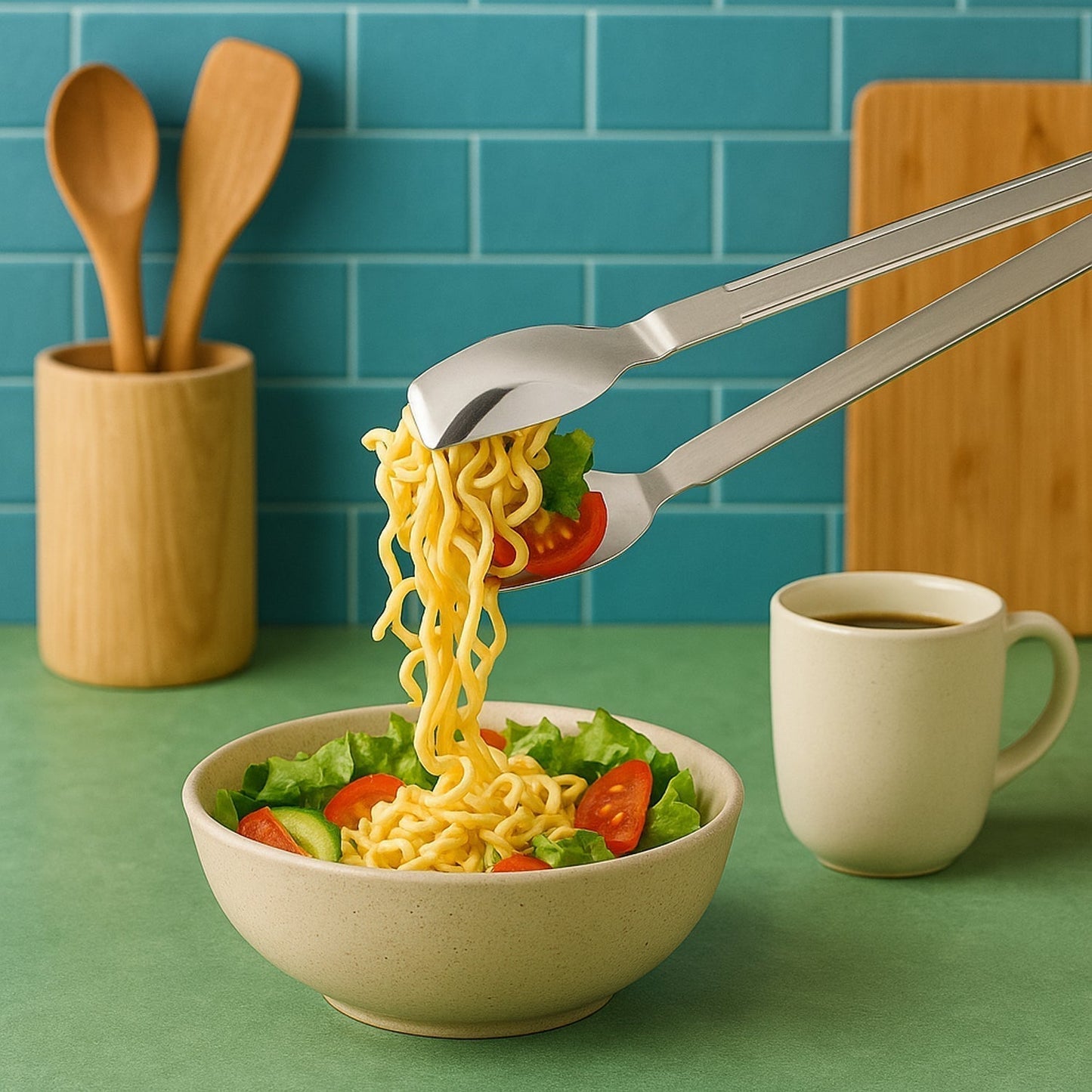 Stainless Steel Multipurpose Serving Tong â€“ 2-in-1 Pasta & Salad Tong (1 Pc)