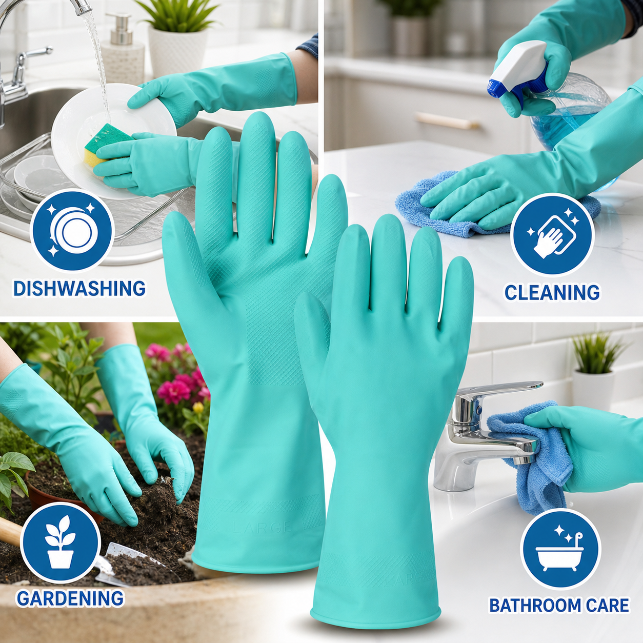 Large Victor Green Cleaning Rubber Gloves Reusable Kitchen Dishwash (1 Pair)