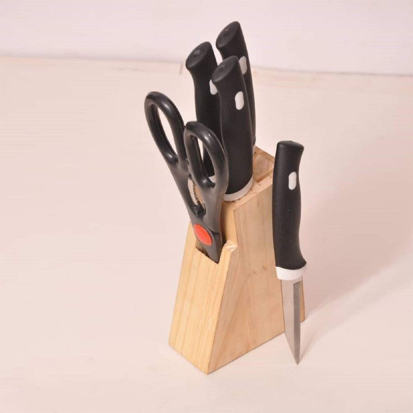 Kitchen Knife Set with Wooden Block and Scissors, Chhari (5 pcs, Black)