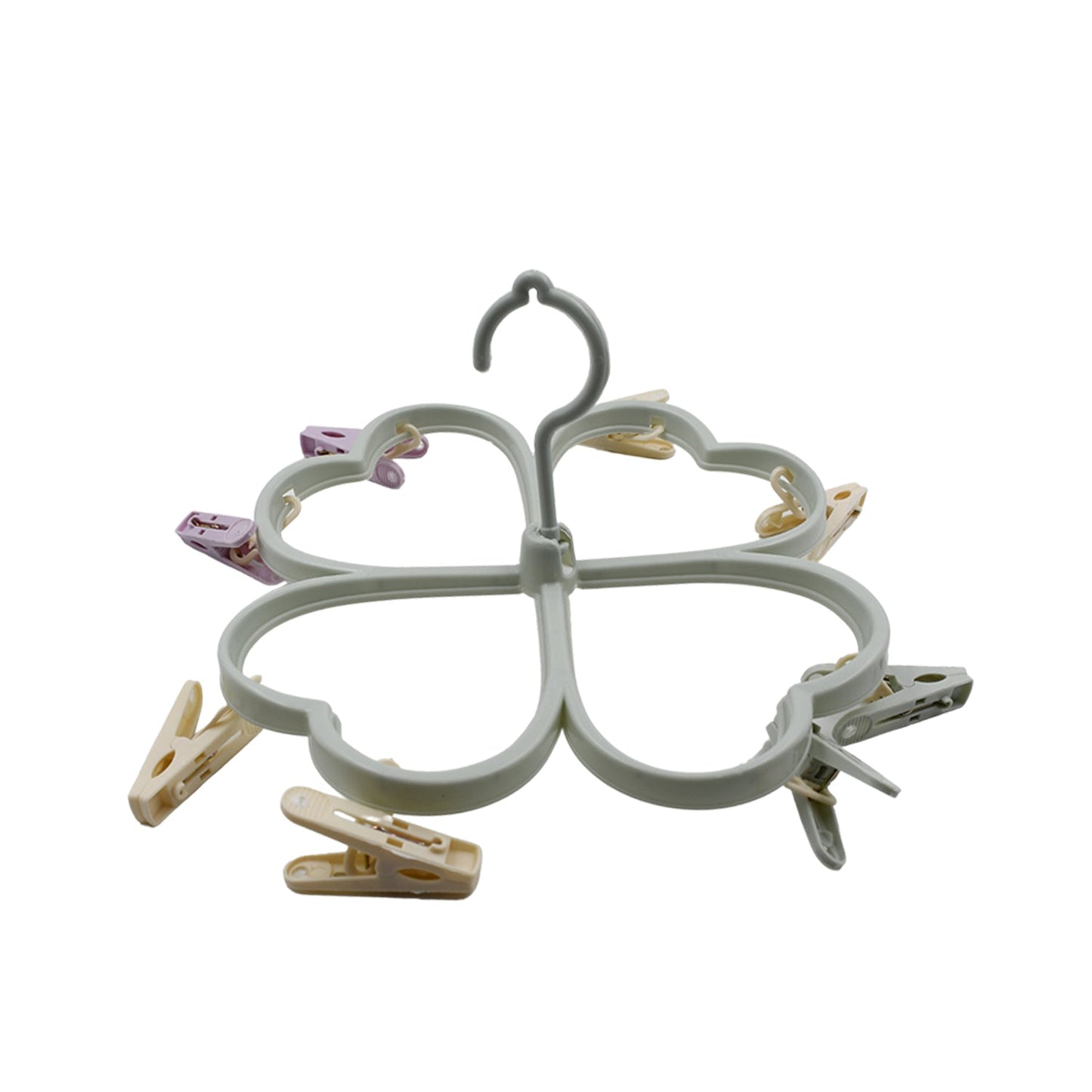 Heart Shape Cloth Drying Rack with 8 Clips for Socks, Baby Clothes, Towels