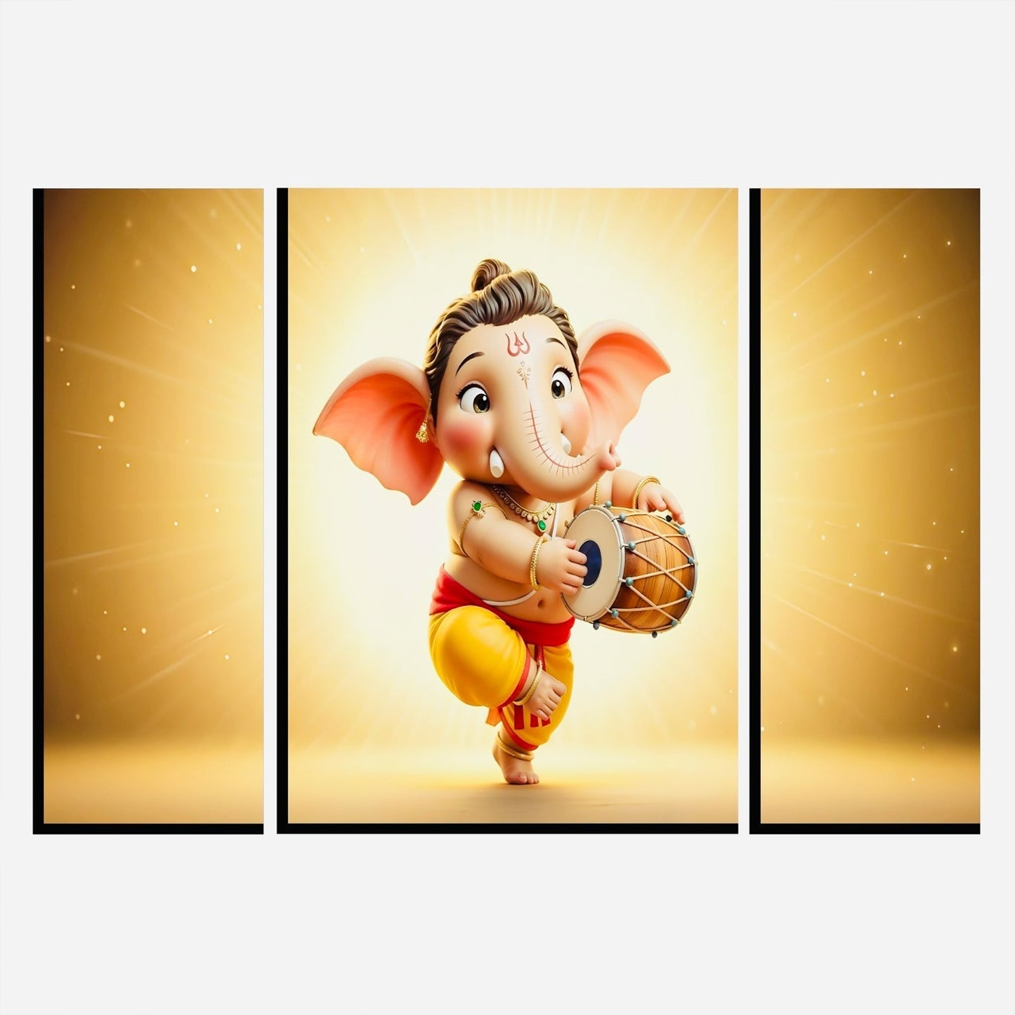 Ganesha 3 Panel MDF Wall Frame Home Decor Religious Art 16.5x12in (1 Pc)