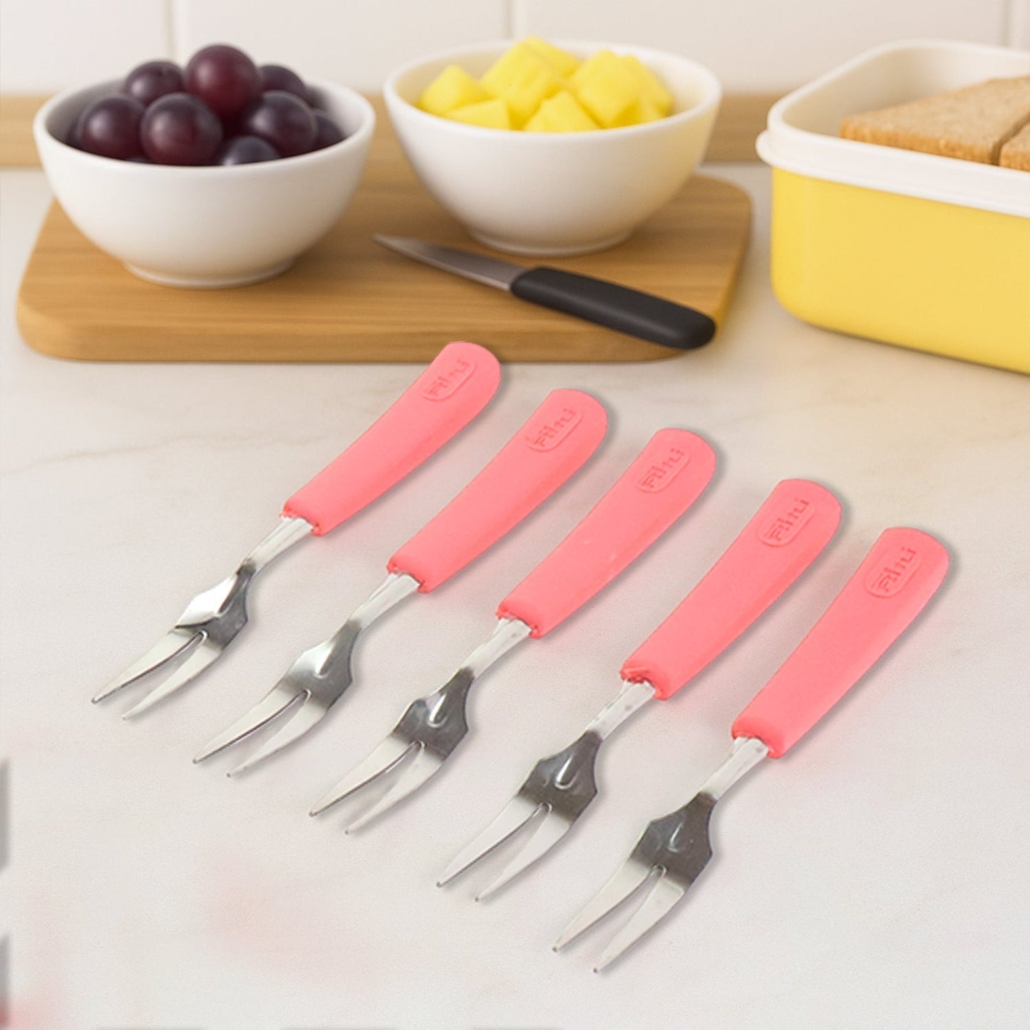 Premium Stainless Steel Fruit Fork Set â€“ 10 Pieces with Soft Non-Slip Handle