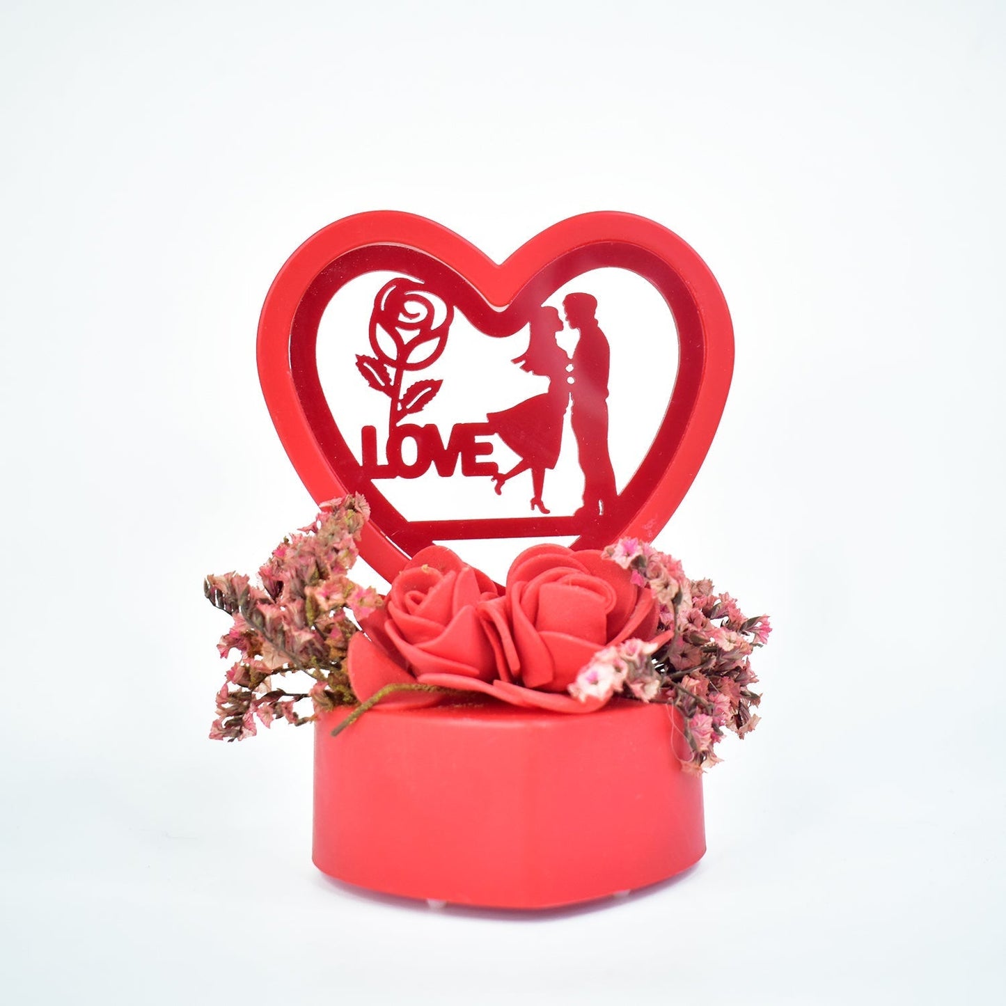Romantic Heart-Shaped Love Couple Decorative Showpiece with Rose Base (1 Pc)