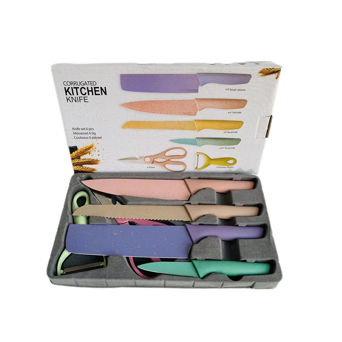 Colorful Chef Knife Set for Cutting (6 Pc, Non-Stick Steel)