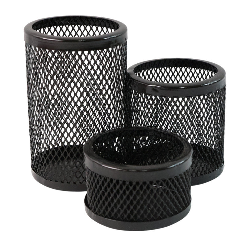 Khyati Trio Metal Mesh Pen Stand â€“ 3-in-1 Round Desk Organizer Set