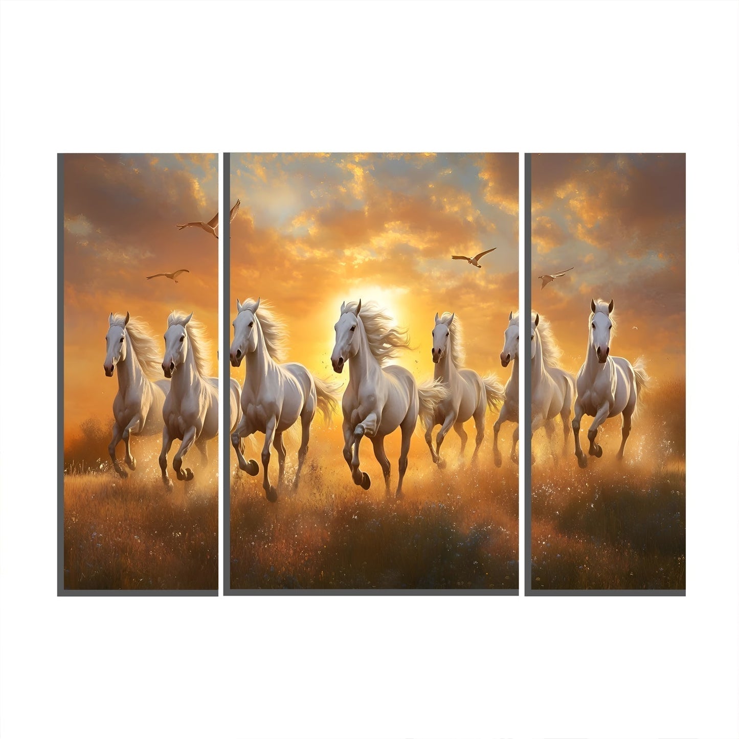 Horses Sunset 3 Panel MDF Wall Art Painting 16.5x12 Inch