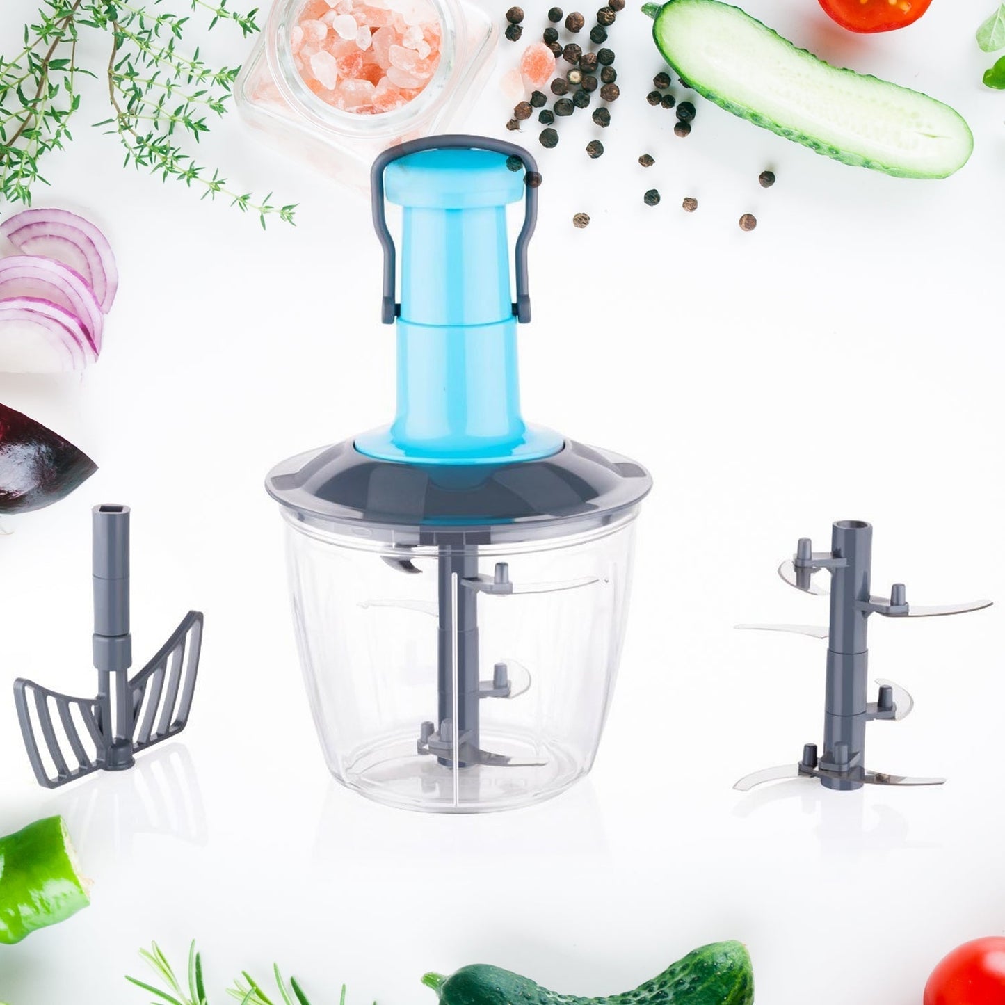 6 Blades Manual Hand-Press Vegetable Chopper (950 ML / Mix Color)
