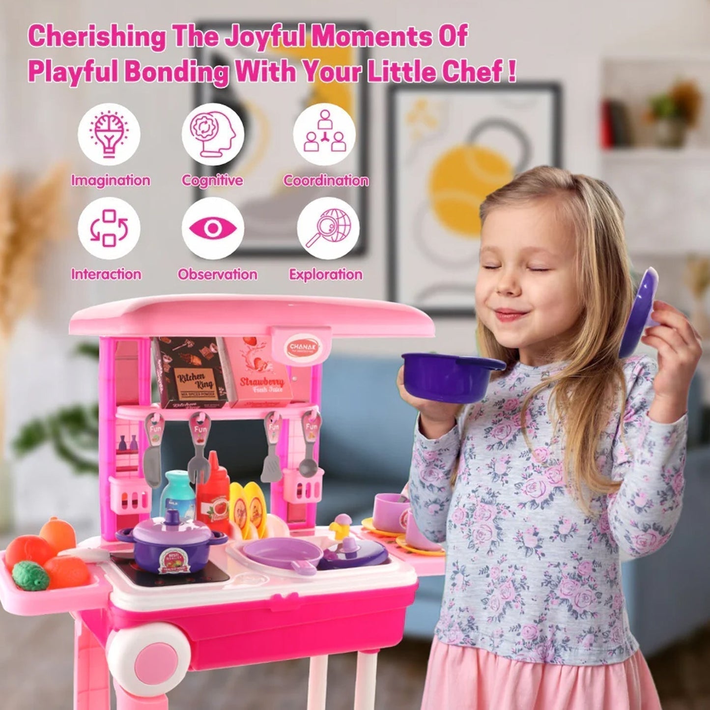 3-in-1 Kitchen Set for Kids with Suitcase â€“ Role Play Cooking Toy for Girls & Boys (3+)