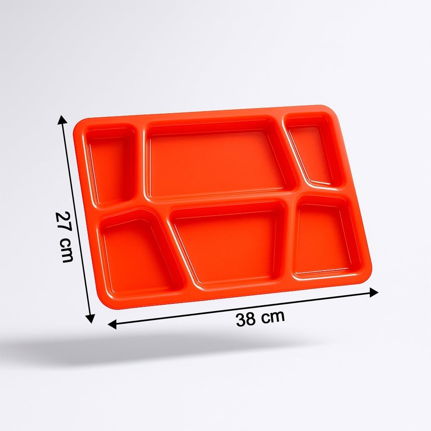 Plastic Multi-Compartment Rectangular Meal Serving Tray / Plate (1 Pc / Red)
