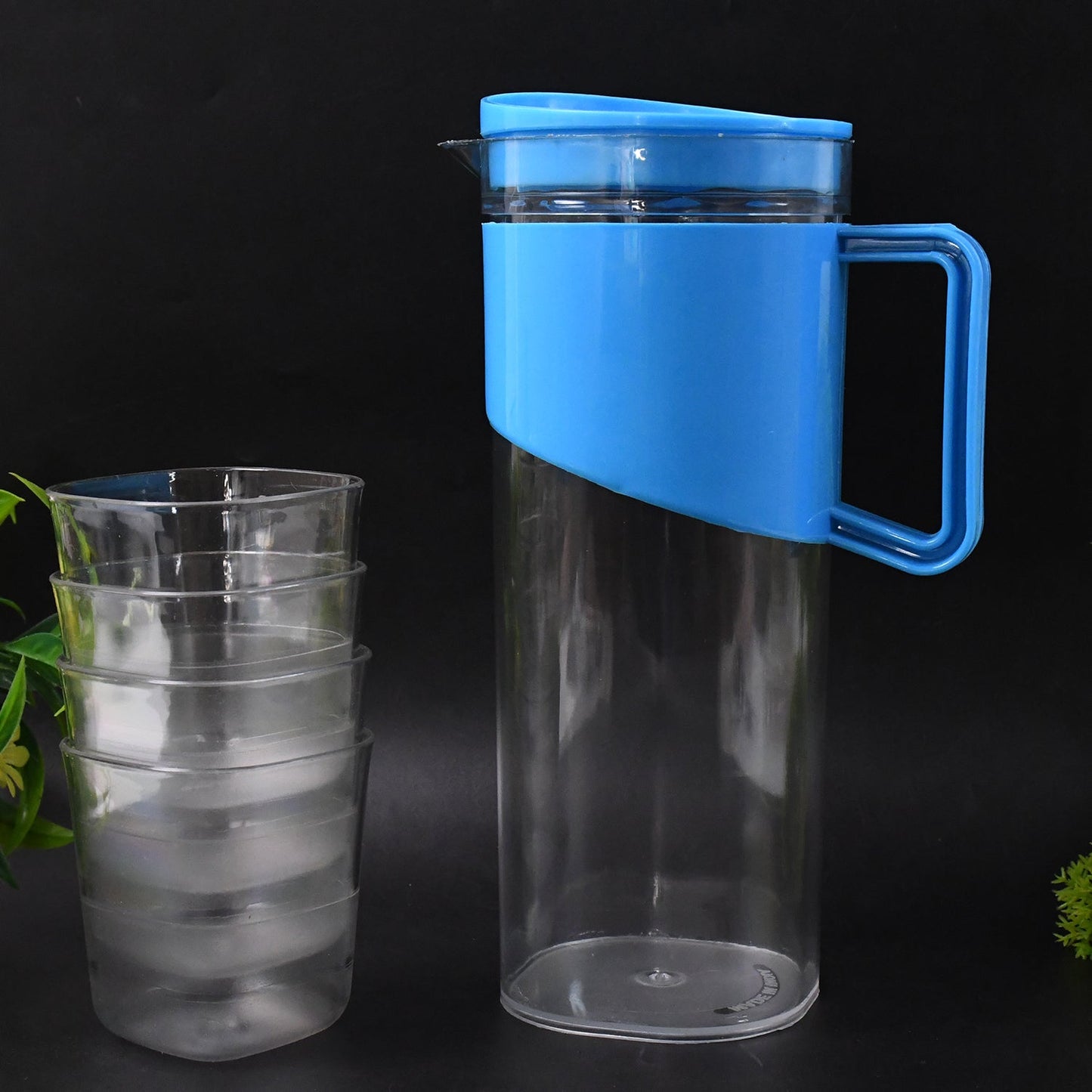 Transparent Stylish Premium Jug with Elegant Handle (2000 ML Jug Approx & 4 Pcs Plastic Glass)