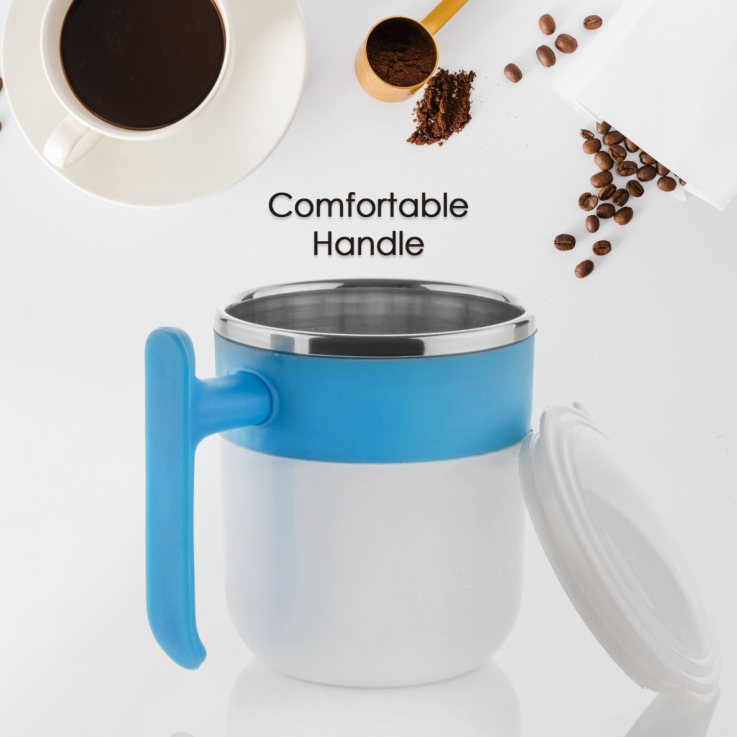 Stainless Steel Insulated Coffee/Tea Mug with Lid – Double Wall Hot Beverage Travel Cup, Milk Mug for Office & Home Use (1 Pc)