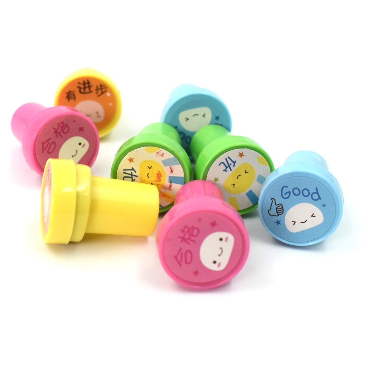 Emoticon Stamps 8 pieces in Round Shape Stamp for Kids Theme Stamps for School Craft & Prefect Gift for Teachers, Parents and Students (Multicolor)